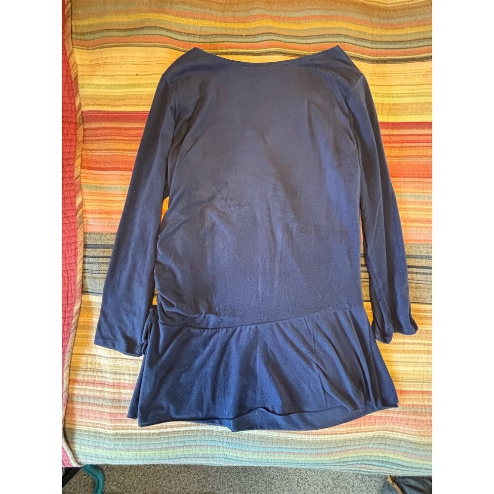 Bleeker & McDougal Blouse Womens M Navy Blue Wrap V-Neck Side Tie Peplum - Picture 5 of 5